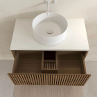 Meuble salle de bains 80cm 2 Tiroirs décor chêne et noir cranté - Plan et vasque blanche - YUKI Aurlane - PACM905