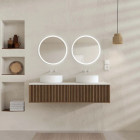 Meuble salle de bains 120 2 tiroirs décor chêne et Noir - Vasque et plan Blancs - Miroir LED 50 - YUKI Aurlane - PACM887