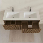 Meuble salle de bains YUKI 120 - 2 Tiroirs décor chêne et noir - Vasque Blanche - Miroirs ovales 50x80 - YUKI Aurlane - PACM884