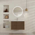 Meuble salle de bains YUKI 80 - 2 Tiroirs décor chêne et noir - Vasque Blanche - Miroir LED 70 - YUKI Aurlane - PACM880