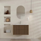 Meuble salle de bains YUKI 80 - 2 Tiroirs décor chêne et noir - Vasque Blanche - Miroir ovale 50x80 - YUKI Aurlane - PACM883