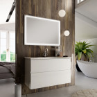 Meuble de salle de bain simple vasque - 2 tiroirs - mig et miroir led veldi - blanc - 80cm