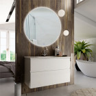 Meuble de salle de bain simple vasque - 2 tiroirs - mig et miroir rond led solen - blanc - 80cm