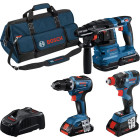 Combi-kit 3 outils 18V : GSR 18V-55 + GDX 18V-200 + GBH 18V-22 + 3 batteries 4,0 Ah (PC) + GAL 1880CV (C) - BOSCH - 0615A5003B