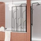Pare baignoire rabattable 80x140cm sérigraphie art déco arrondie noire mate Aurlane - FAC1011
