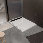 Receveur blanc effet granite en résine epoxy 90x120x3 cm + grille linéaire noire Aurlane - PACR286