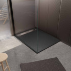 Receveur noir effet granite en résine epoxy 90x120x3 cm + grille linéaire chrome Aurlane - PACR265