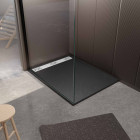 Receveur noir effet granite en résine epoxy 90x120x3 cm + grille linéaire blanche Aurlane - PACR267