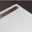 Receveur blanc effet granite en résine epoxy - 80x140x3 cm + grille linéaire chrome Aurlane - PACR290