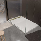 Receveur blanc effet granite en résine epoxy 80x140x3 cm + grille linéaire or brossé Aurlane - PACR294