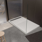 Receveur blanc effet granite en résine epoxy - 90x140x3 cm + grille linéaire chrome Aurlane - PACR295