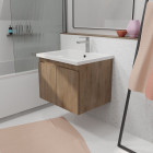 Meuble de salle de bains 60cm à suspendre décor bois clair - 2 portes - vasque blanche - elementary Aurlane - LAV931