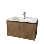 Meuble de salle de bains 80cm à suspendre décor bois clair - 2 portes - vasque blanche - elementary Aurlane - LAV932