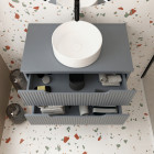 Meuble de salle de bains leon 80cm gris souris - 2 tiroirs en mdf ondulés - vasque ronde ø36cm Aurlane - PACM727