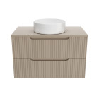 Meuble de salle de bains leon 80cm marron glace - 2 tiroirs en mdf ondulés - vasque ronde ø36cm Aurlane - PACM725