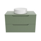 Meuble de salle de bains leon 80cm vert olive - 2 tiroirs en mdf ondulés - vasque ronde ø36cm Aurlane - PACM726