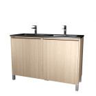 Meuble de salle de bains 120 cm 4 portes chêne clair + vasque double céramique noire - xenos Aurlane - PACM719