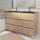 Meuble de salle de bains 120 cm 6 tiroirs chêne clair + vasque double céramique noire - xenos Aurlane - PACM721