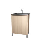 Meuble de salle de bains 60 cm 2 portes chêne clair + vasque céramique noire - xenos Aurlane - PACM713
