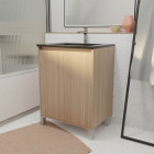 Meuble de salle de bains 60 cm 2 portes chêne clair + vasque céramique noire - xenos Aurlane - PACM713