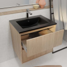 Meuble de salle de bains 60 cm 2 tiroirs chêne clair + vasque céramique noire - xenos Aurlane - PACM714
