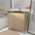 Meuble de salle de bains 80 cm 2 portes chêne clair + vasque céramique noire - xenos Aurlane - PACM716