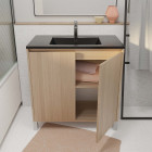 Meuble de salle de bains 80 cm 2 portes chêne clair + vasque céramique noire - xenos Aurlane - PACM716