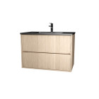 Meuble de salle de bains 80 cm 2 tiroirs chêne clair + vasque céramique noire - xenos Aurlane - PACM717
