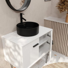 Meuble salle de bains 80cm blanc et noir sur pieds - 2 portes - vasque ronde et miroir barbier noir Aurlane - LAV623
