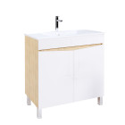 Meuble de salle de bains 80cm 2 portes bois et blanc + vasque céramique blanche - key Aurlane - PACM863