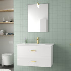 Meuble salle de bains 80cm laqué blanc et or doré à tiroirs avec vasque - miroir & applique led Aurlane - PACM700