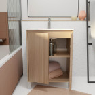Pack meuble salle de bains 60 cm chêne clair, 2 portes avec vasque céramique - xenos Aurlane - PACM682