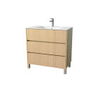 Pack meuble salle de bains 80 cm chêne clair, 3 tiroirs avec vasque céramique - xenos Aurlane - PACM692