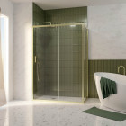 Pack porte de douche coulissante 140x200cm et retour 80cm - profilés or doré brossé - verre 6mm Aurlane - PACF478