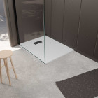 Pack receveur blanc effet pierre 90x120 cm et grille décor linéaire noire mate Aurlane - PACR250