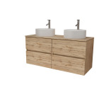Meuble salle de bains 120cm 4 tiroirs chêne naturel - 2 vasques rondes 41cm en céramique blanche Aurlane - PACM750