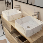 Meuble salle de bains 120cm 4 tiroirs chêne naturel - 2 vasques blanches effet marbre 38x38x13cm Aurlane - PACM754