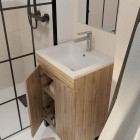 Meuble de salle de bains 50 cm décor chêne naturel à portes - vasque céramique et miroir Aurlane - PACM778