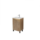 Meuble de salle de bains 50 cm décor chêne naturel à portes avec vasque céramique blanche Aurlane - PACM779