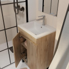 Meuble de salle de bains 50 cm décor chêne naturel à portes avec vasque céramique blanche Aurlane - PACM779