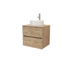 Meuble salle de bains 60cm 2 tiroirs chêne naturel + vasque ronde diamètre 41cm en céramique blanche Aurlane - PACM734