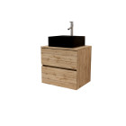 Meuble salle de bains 60cm 2 tiroirs chêne naturel + vasque carrée 41x41x15cm en céramique noire Aurlane - PACM737