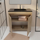 Meuble de salle de bains 80 cm 2 portes chêne naturel + vasque céramique noire - timber Aurlane - PACM707