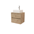 Meuble salle de bains 80cm 2 tiroirs chêne naturel + vasque carrée 41x41x15cm en céramique blanche Aurlane - PACM743