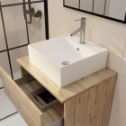 Meuble salle de bains 80cm 2 tiroirs chêne naturel + vasque carrée 41x41x15cm en céramique blanche Aurlane - PACM743