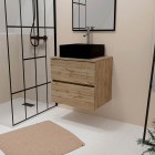 Meuble salle de bains 80cm 2 tiroirs chêne naturel + vasque carrée 41x41x15cm en céramique noire Aurlane - PACM745