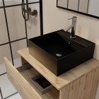 Meuble salle de bains 80cm 2 tiroirs chêne naturel + vasque carrée 41x41x15cm en céramique noire Aurlane - PACM745