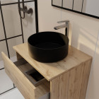 Meuble salle de bains 80cm 2 tiroirs chêne naturel + vasque ronde diamètre 36cm en céramique noire Aurlane - PACM749