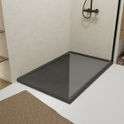 Receveur en acrylique gris effet pierre 90x140x5 cm + grilles linéaires chrome et noire Aurlane - PACR226