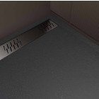 Receveur noir effet granite en résine epoxy 80x120x3 cm + grille linéaire gun metal Aurlane - PACR263